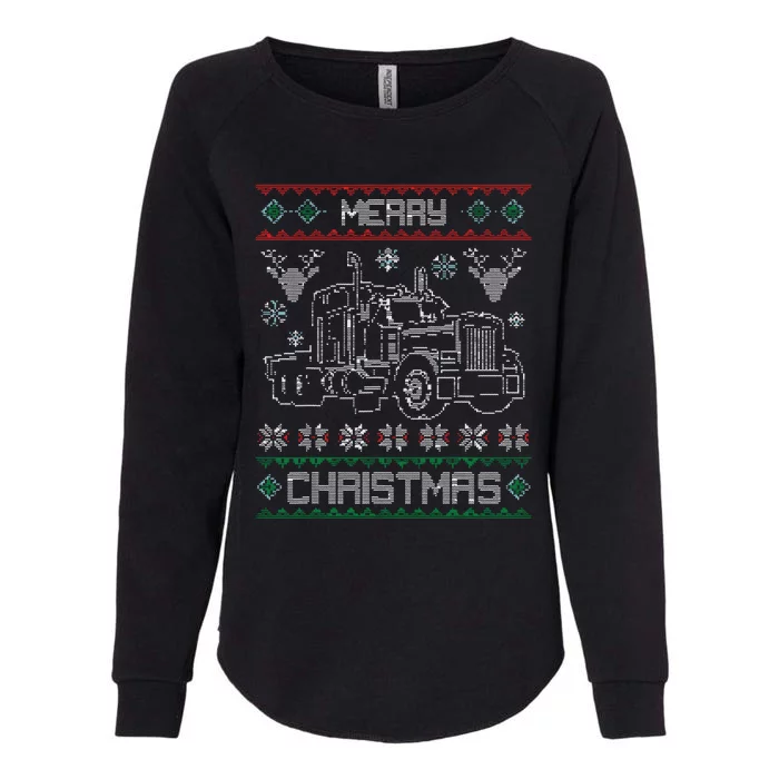 Truck Driver Merry Christmas Ugly Sweater Gift Womens California Wash Sweatshirt