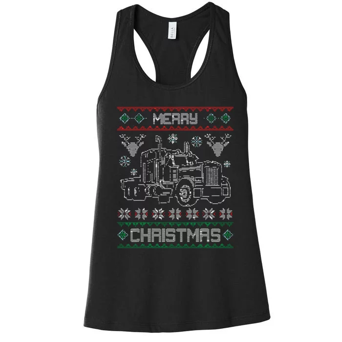 Truck Driver Merry Christmas Ugly Sweater Gift Women's Racerback Tank