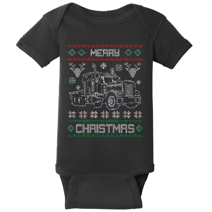 Truck Driver Merry Christmas Ugly Sweater Gift Baby Bodysuit