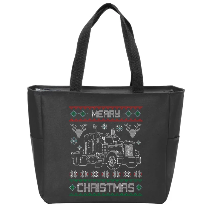 Truck Driver Merry Christmas Ugly Sweater Gift Zip Tote Bag