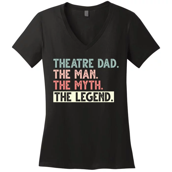 Theatre Dad Man Myth Legend Daddy Father's Day Women's V-Neck T-Shirt