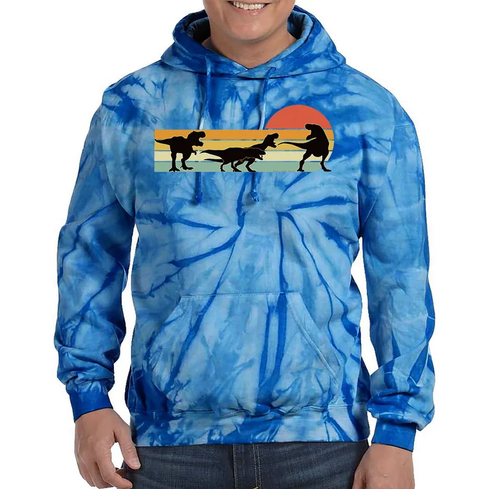 Trex Dinosaur March Retro Sunset Tie Dye Hoodie