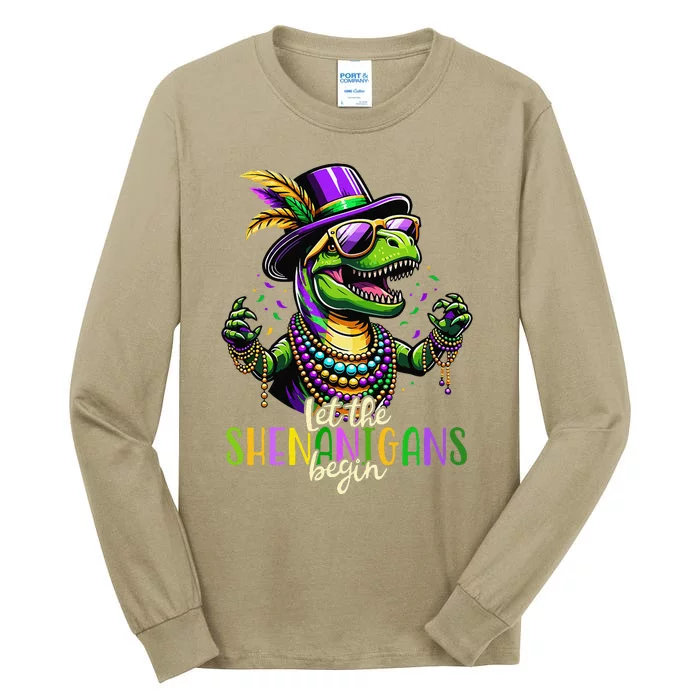 Trex Dinosaur Mardi Gras Costume Let The Shenanigans Begin Tall Long Sleeve T-Shirt