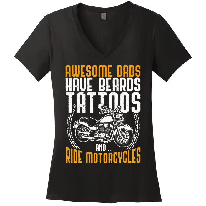 Tattooed Dad Motorcycle Fathers Day Gift Funny Tattoo Women's V-Neck T-Shirt