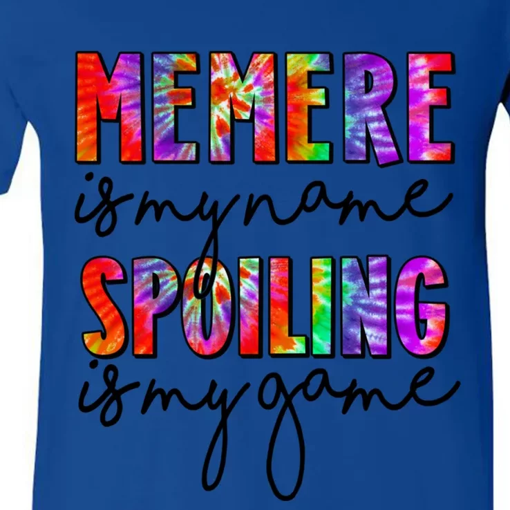 Tie Dye Memere Is My Name Spoiling Is My Game Mothers Day Gift V-Neck T-Shirt