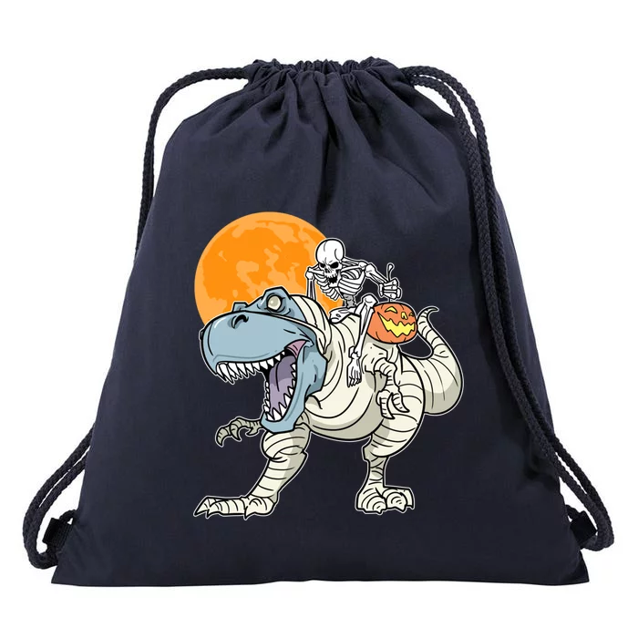 Trex Dinosaur Mummy Skeleton Pumpkin Halloween Cool Gift Drawstring Bag