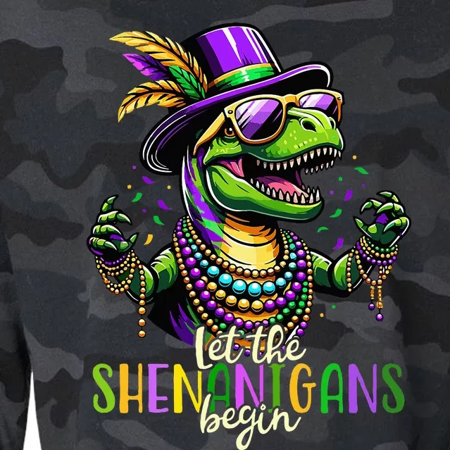 Trex Dinosaur Mardi Gras Costume Let The Shenanigans Begin Cropped Pullover Crew