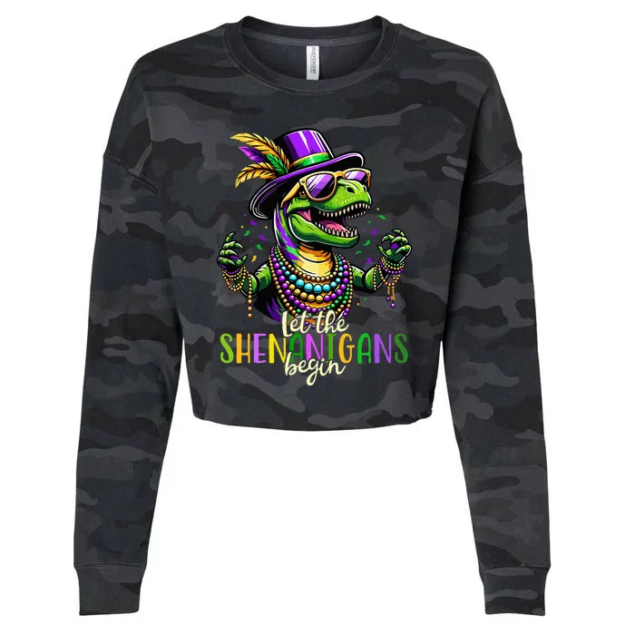 Trex Dinosaur Mardi Gras Costume Let The Shenanigans Begin Cropped Pullover Crew