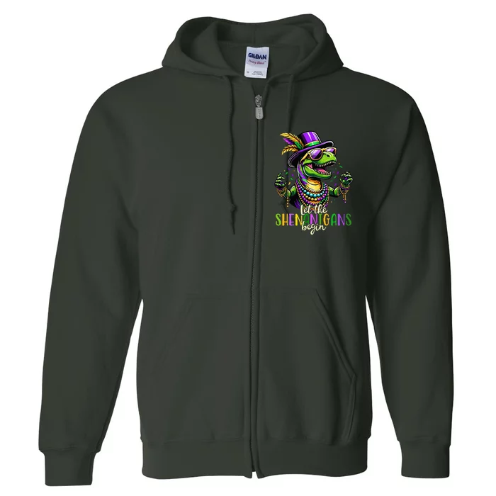 Trex Dinosaur Mardi Gras Costume Let The Shenanigans Begin Full Zip Hoodie