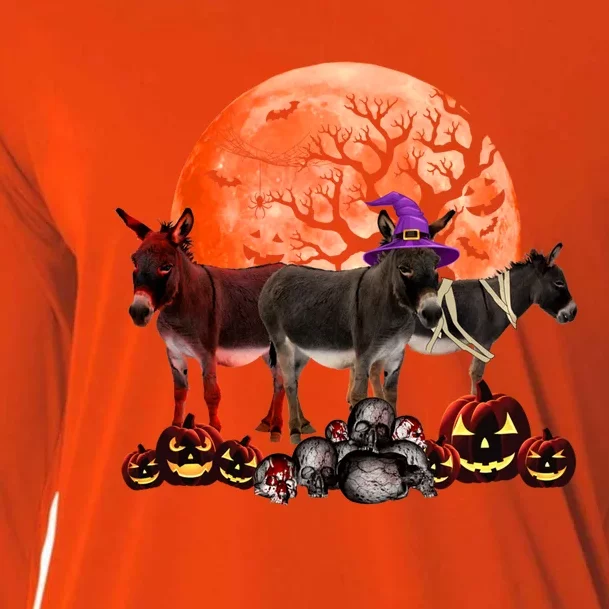 Three Donkey Mummy Witch Pumpkin Farmer Pet Lover Halloween Gift Cooling Performance Long Sleeve Crew