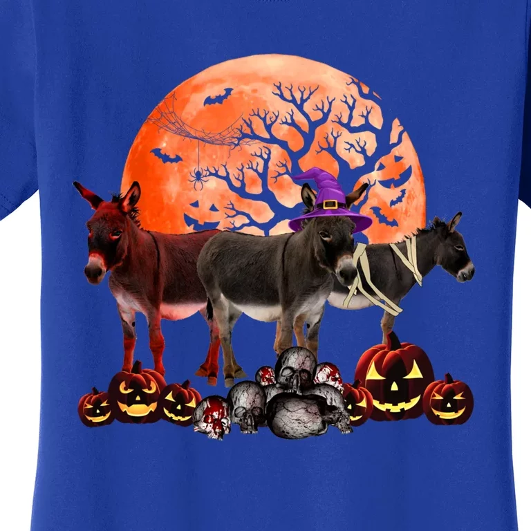 Three Donkey Mummy Witch Pumpkin Farmer Pet Lover Halloween Gift Women's T-Shirt