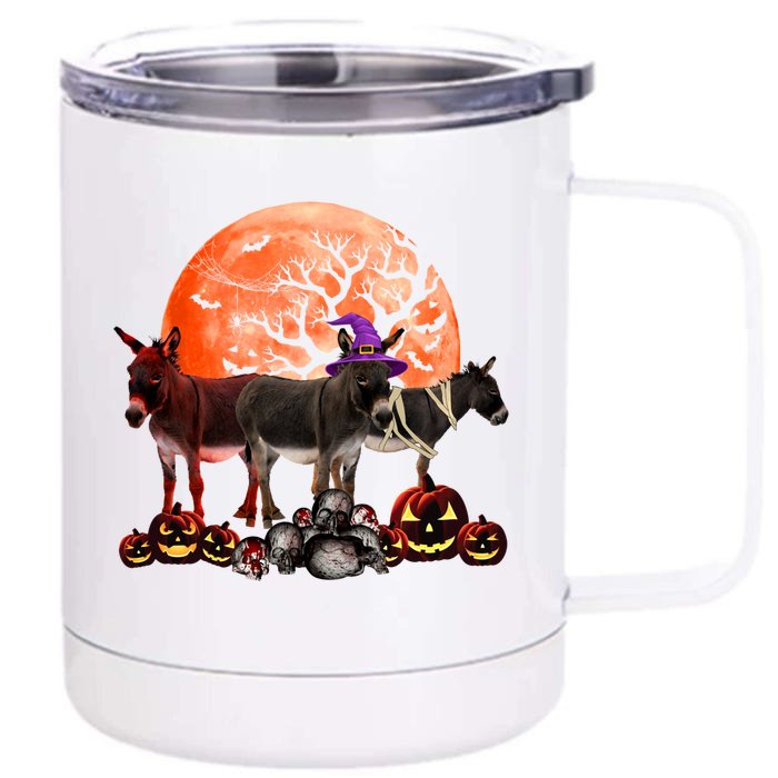 Three Donkey Mummy Witch Pumpkin Farmer Pet Lover Halloween Gift Front & Back 12oz Stainless Steel Tumbler Cup