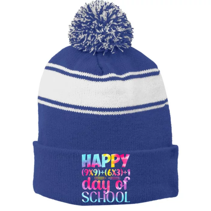 Tie Dye Math Formula Happy 100 Days Of School 100th Day Gift Stripe Pom Pom Beanie