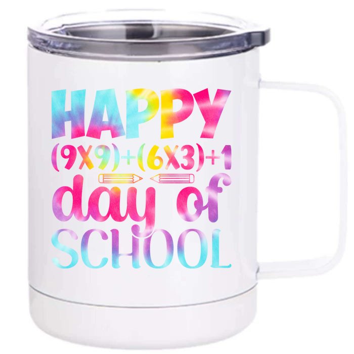 Tie Dye Math Formula Happy 100 Days Of School 100th Day Gift Front & Back 12oz Stainless Steel Tumbler Cup