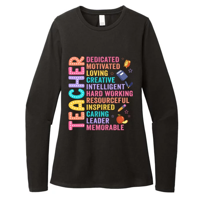 Teacher Dedicated Motivated Loving Creative Back To School Womens CVC Long Sleeve Shirt