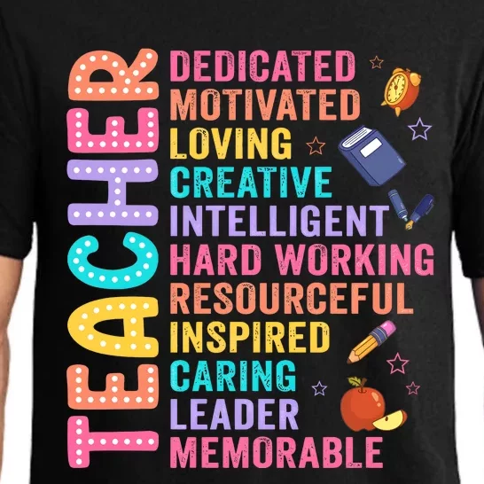 Teacher Dedicated Motivated Loving Creative Back To School Pajama Set