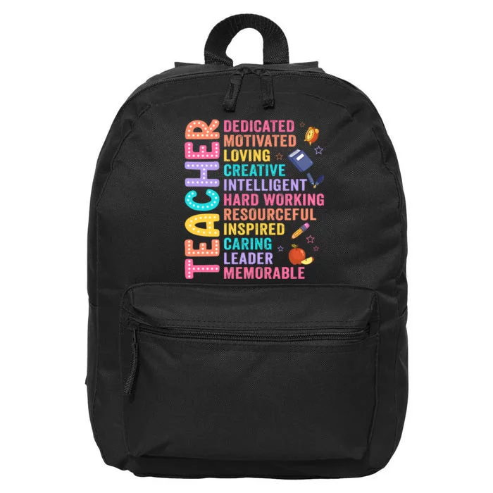 Teacher Dedicated Motivated Loving Creative Back To School 16 in Basic Backpack