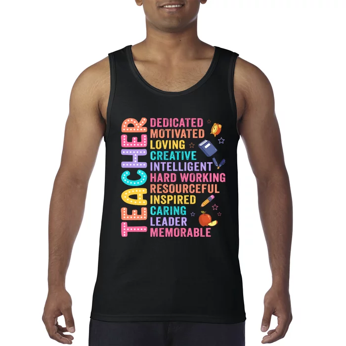 Teacher Dedicated Motivated Loving Creative Back To School Tank Top