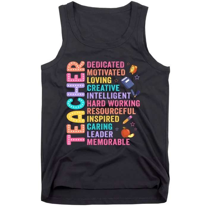 Teacher Dedicated Motivated Loving Creative Back To School Tank Top