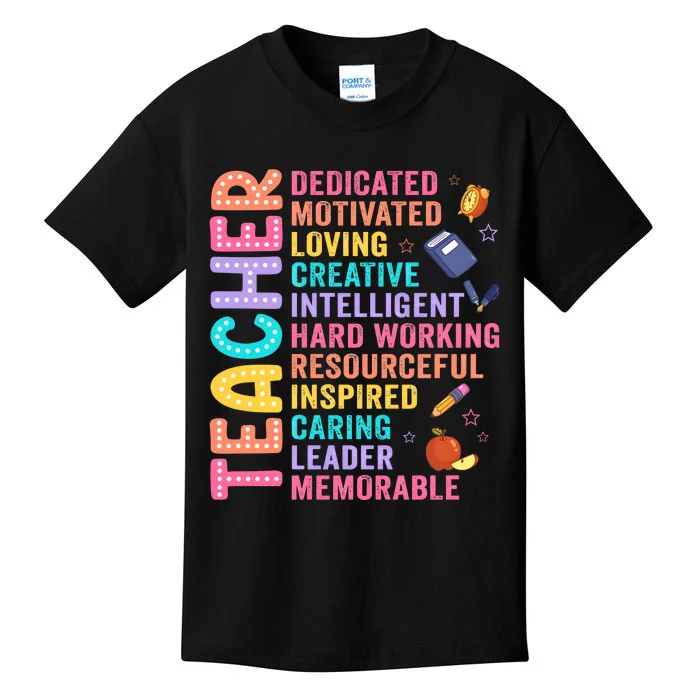 Teacher Dedicated Motivated Loving Creative Back To School Kids T-Shirt