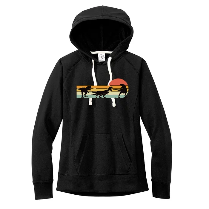 TRex Dinosaur March Retro Sunset TRex T Women's Fleece Hoodie