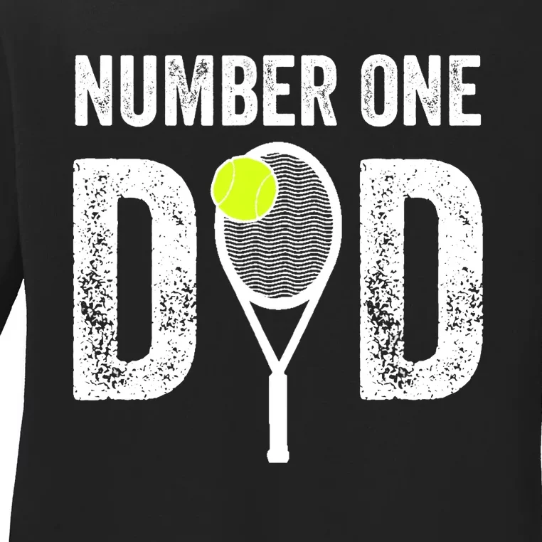 Tennis Dad Number One Daddy With Tennis Sayings Ladies Long Sleeve Shirt