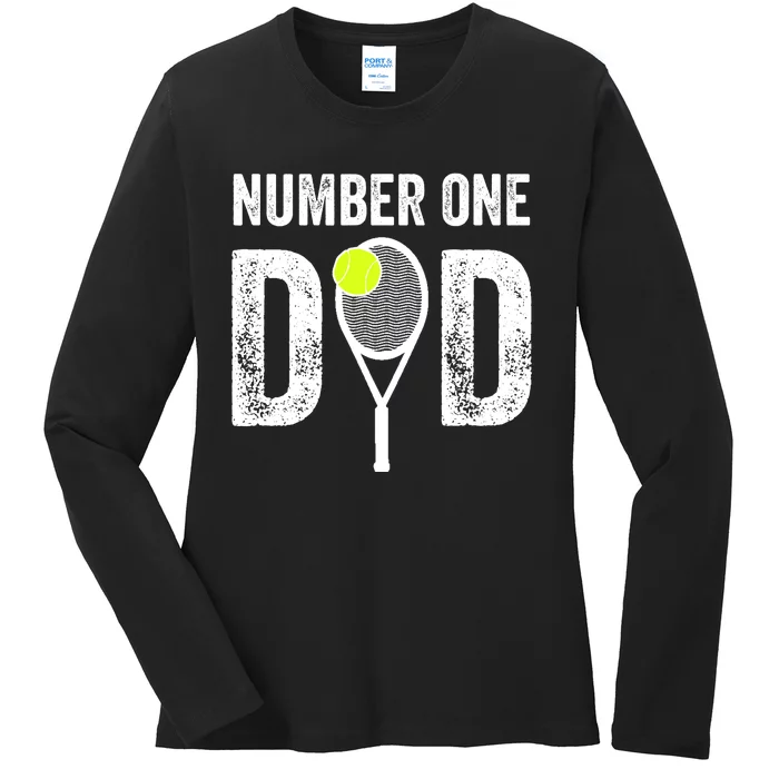 Tennis Dad Number One Daddy With Tennis Sayings Ladies Long Sleeve Shirt