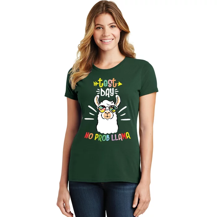 Test Day No Prob LLama Cute Test Day For Teachers Students Women's T-Shirt