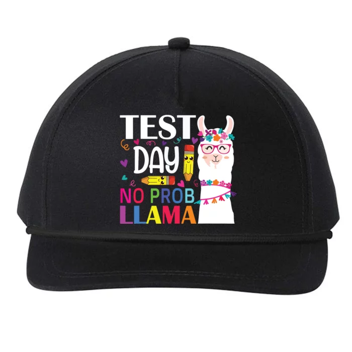 Test Day No Probllama Llama Teacher Testing Day Snapback Five-Panel Rope Hat