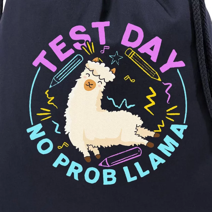 Test Day No Probllama Llama Teacher Testing Day Design Drawstring Bag