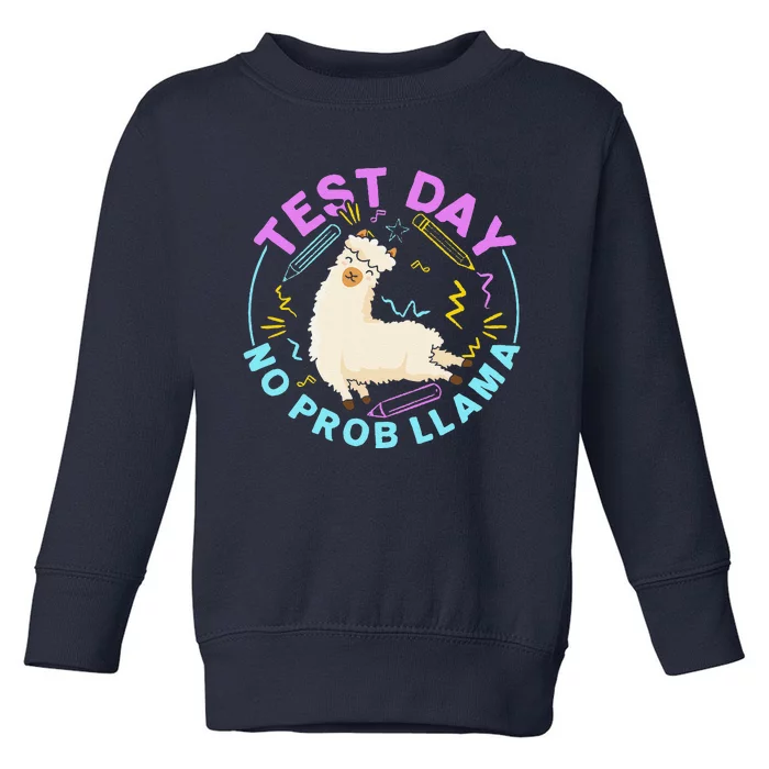 Test Day No Probllama Llama Teacher Testing Day Design Toddler Sweatshirt