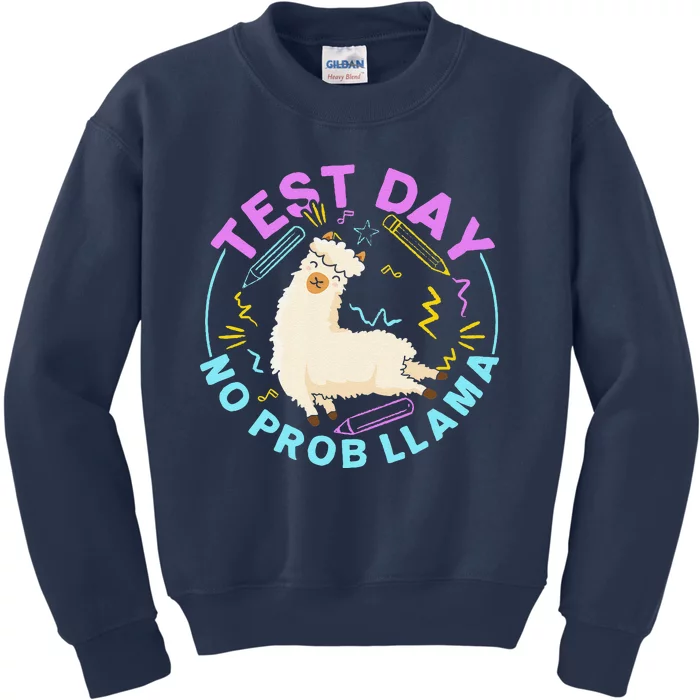 Test Day No Probllama Llama Teacher Testing Day Design Kids Sweatshirt