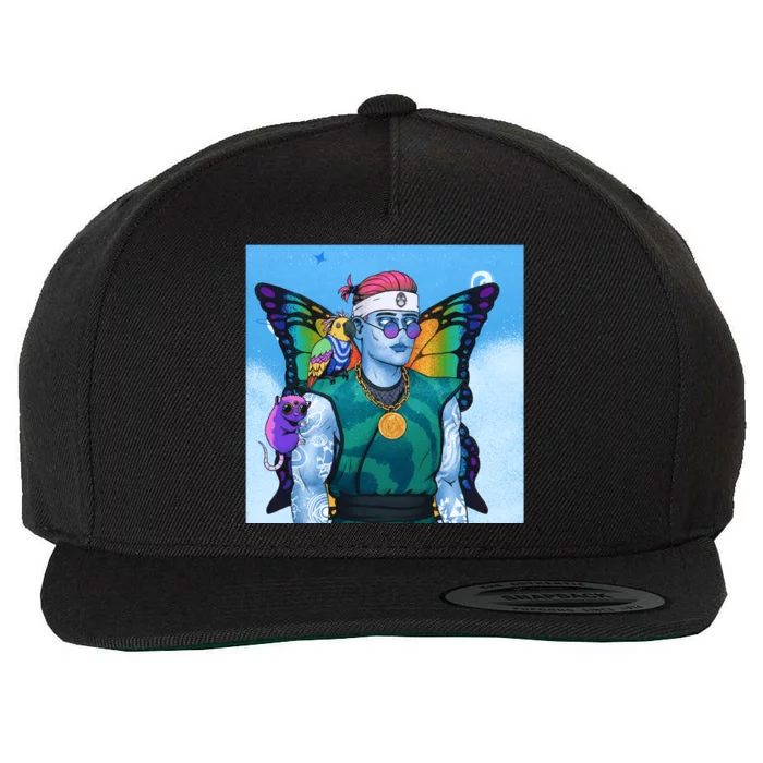 Tie Dye Ninja NFT Space Parrot Rainbow Butterfly Wings Wool Snapback Cap