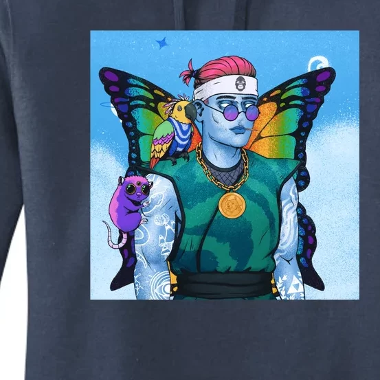 Tie Dye Ninja NFT Space Parrot Rainbow Butterfly Wings Women's Pullover Hoodie