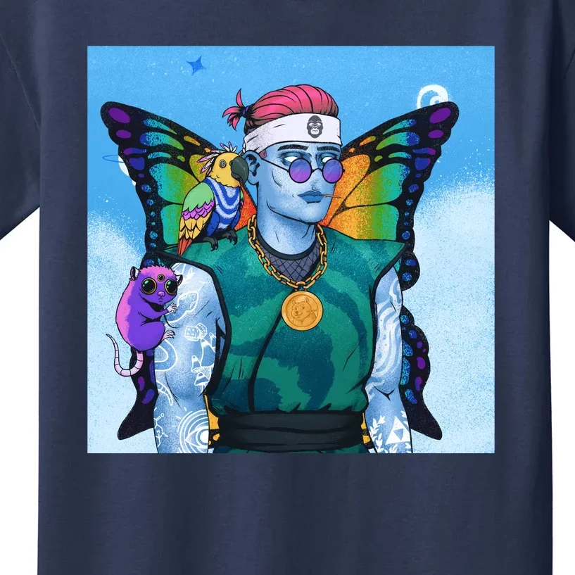 Tie Dye Ninja NFT Space Parrot Rainbow Butterfly Wings Kids T-Shirt