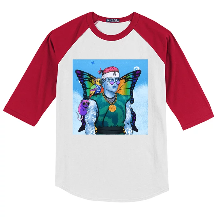 Tie Dye Ninja NFT Space Parrot Rainbow Butterfly Wings Kids Colorblock Raglan Jersey