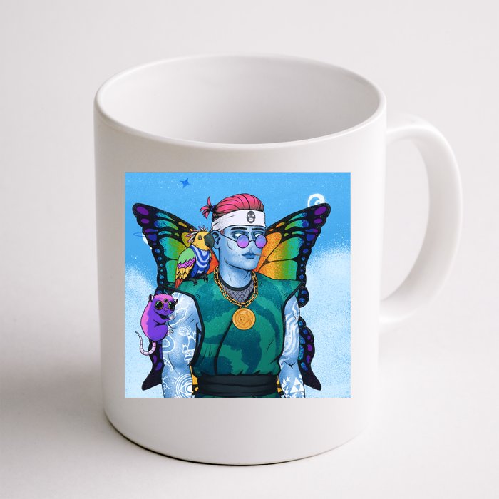 Tie Dye Ninja NFT Space Parrot Rainbow Butterfly Wings Front & Back Coffee Mug