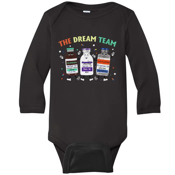 The Dream Nurse Team Retro Groovy Medical Nursing Psych Baby Long Sleeve Bodysuit