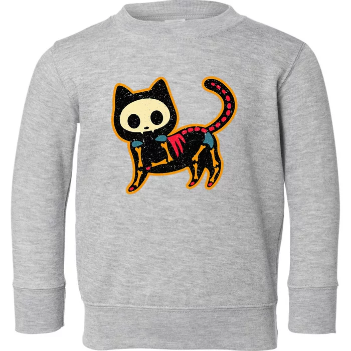 Traditional Day Of The Dead Mexico Sugar Skull Cat Halloween Toddler Sweatshirt