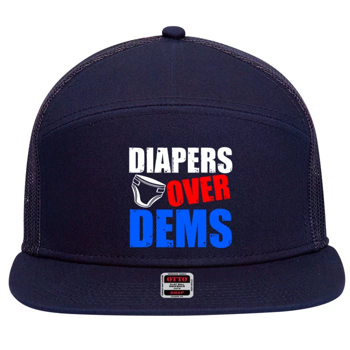 Trump Diapers Over Dems 7 Panel Mesh Trucker Snapback Hat