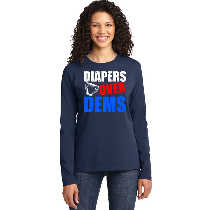 Trump Diapers Over Dems Ladies Long Sleeve Shirt