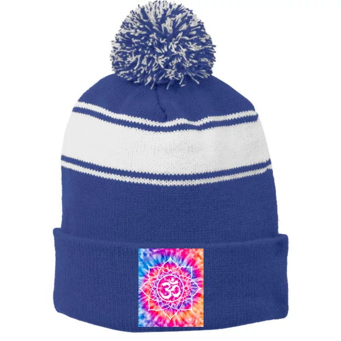 Tie Die Ohm Yoga Hindu Buddhism Yoga Eastern Namaste Gift Stripe Pom Pom Beanie