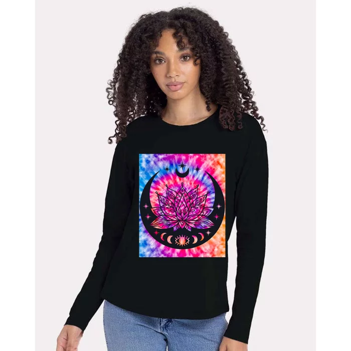 Tie Die Ohm Yoga Lotus Moon Yoga Eastern Namaste Gift Womens Cotton Relaxed Long Sleeve T-Shirt