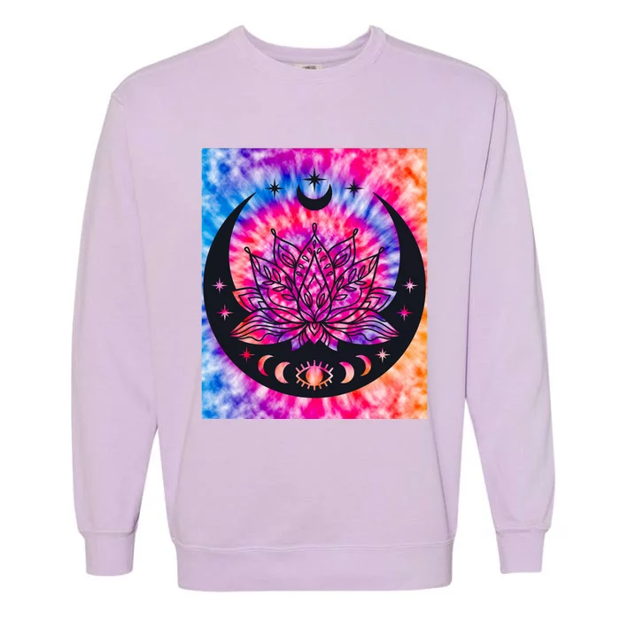 Tie Die Ohm Yoga Lotus Moon Yoga Eastern Namaste Gift Garment-Dyed Sweatshirt