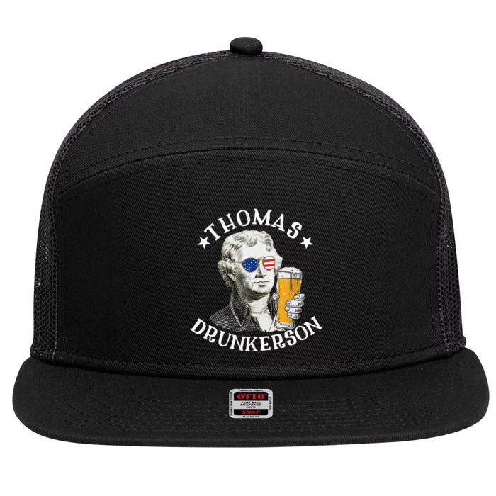 Thomas Drunkerson President Thomas Jefferson Drinking Beer 7 Panel Mesh Trucker Snapback Hat