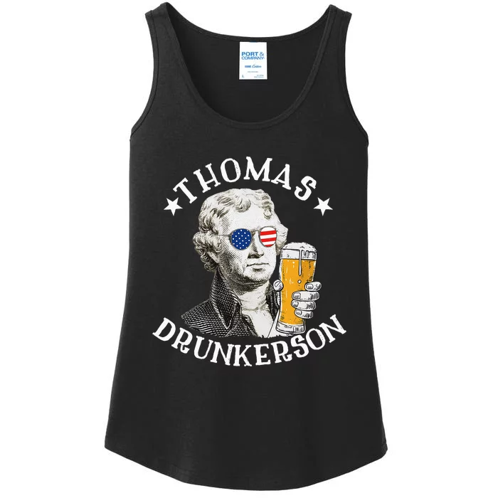 Thomas Drunkerson President Thomas Jefferson Drinking Beer Ladies Essential Tank