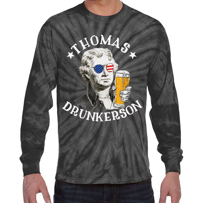 Thomas Drunkerson President Thomas Jefferson Drinking Beer Tie-Dye Long Sleeve Shirt