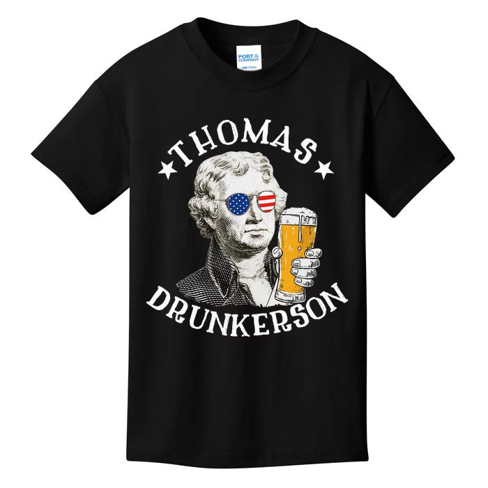 Thomas Drunkerson President Thomas Jefferson Drinking Beer Kids T-Shirt