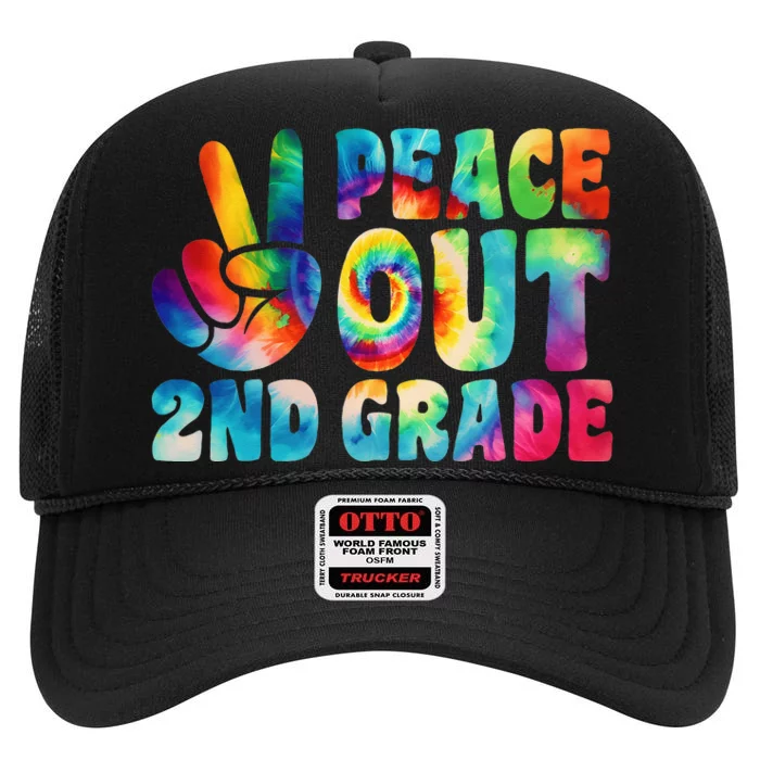 tie dye peace out second grade cute last day of 2nd grade High Crown Mesh Trucker Hat