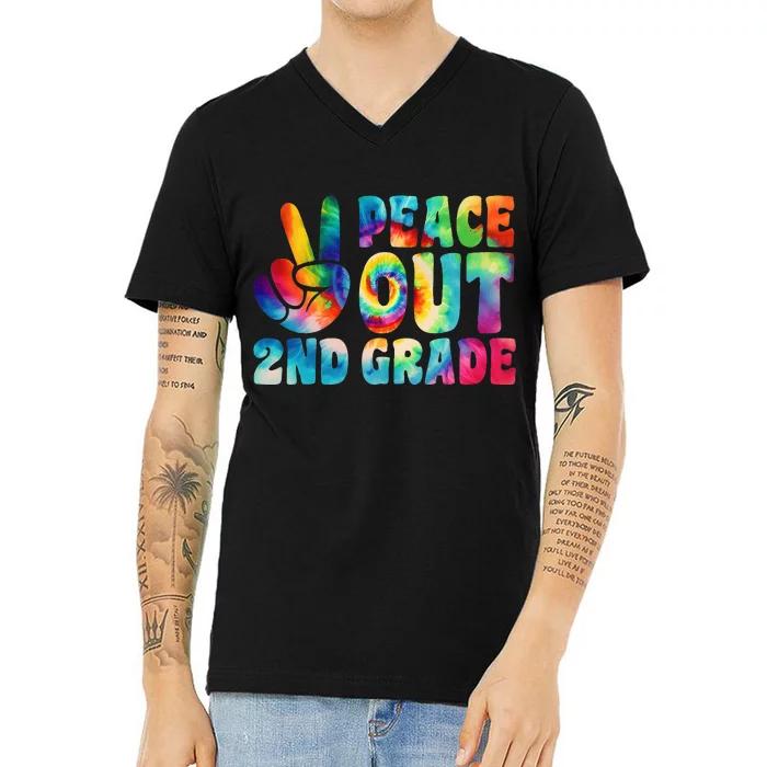 tie dye peace out second grade cute last day of 2nd grade V-Neck T-Shirt